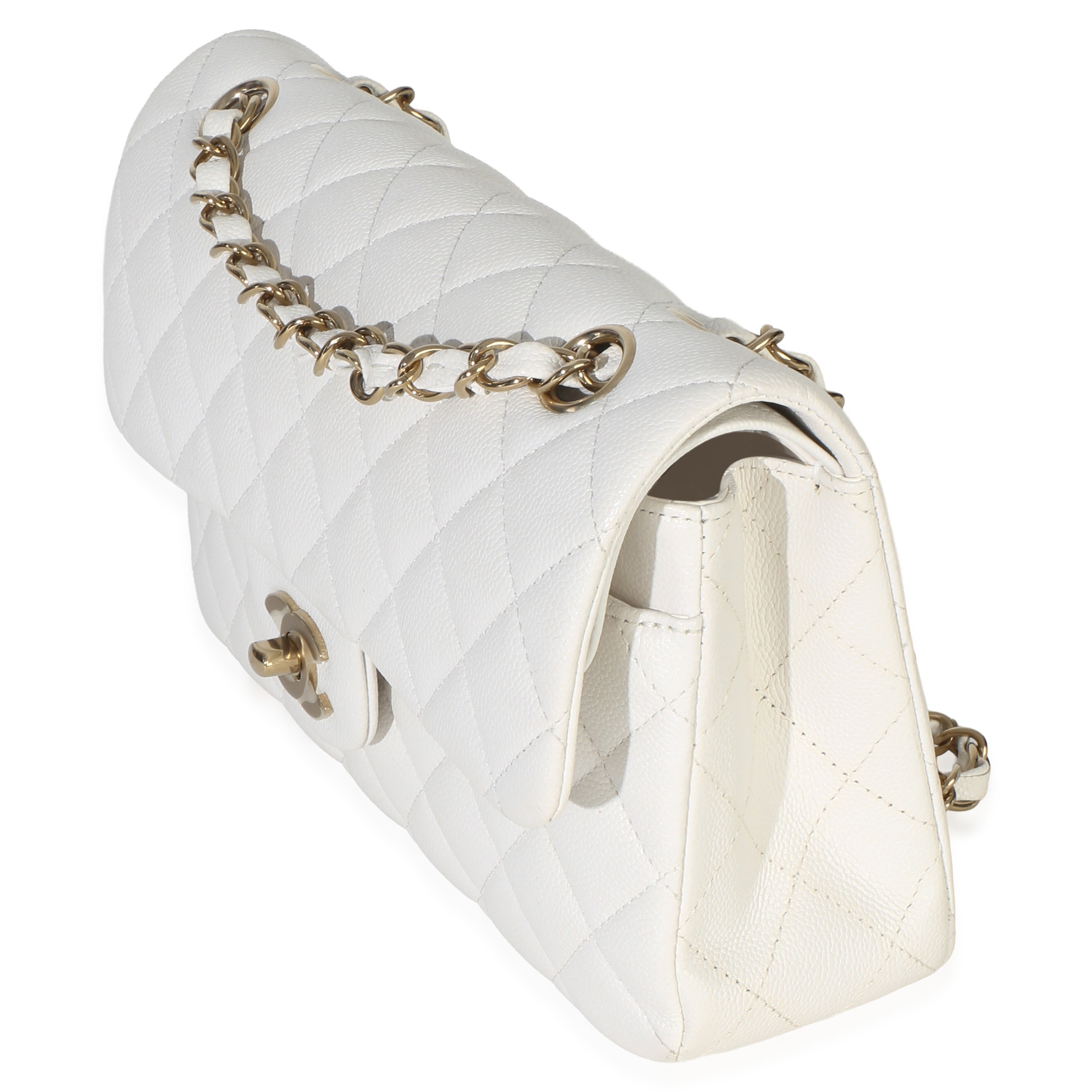 White Quilted Caviar Small Classic Double Flap Bag