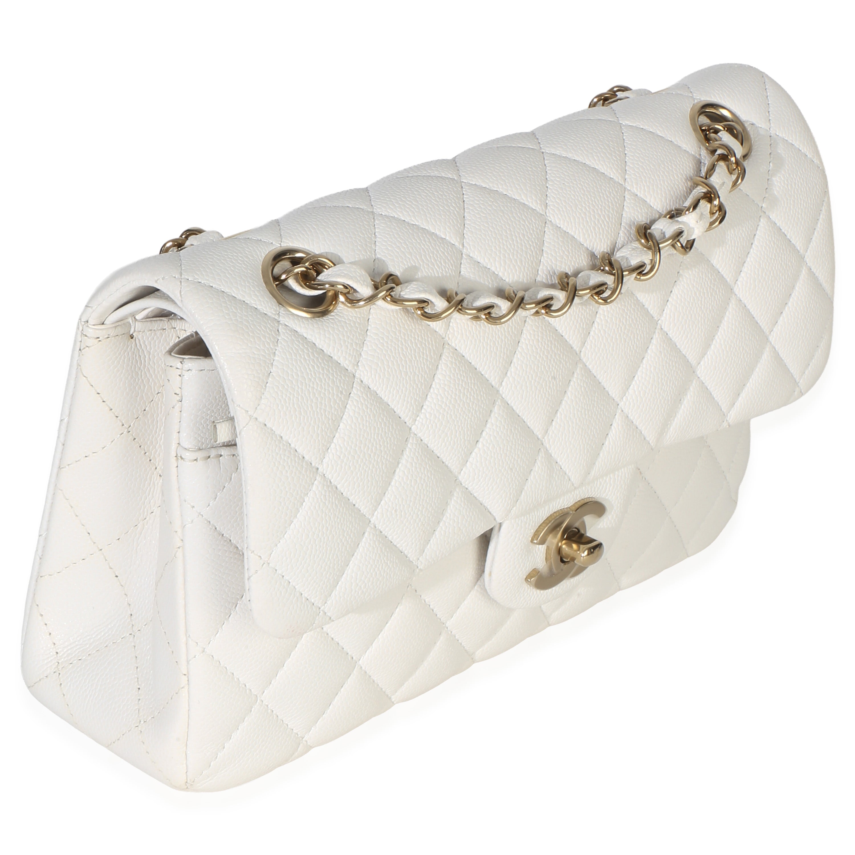 White Quilted Caviar Small Classic Double Flap Bag