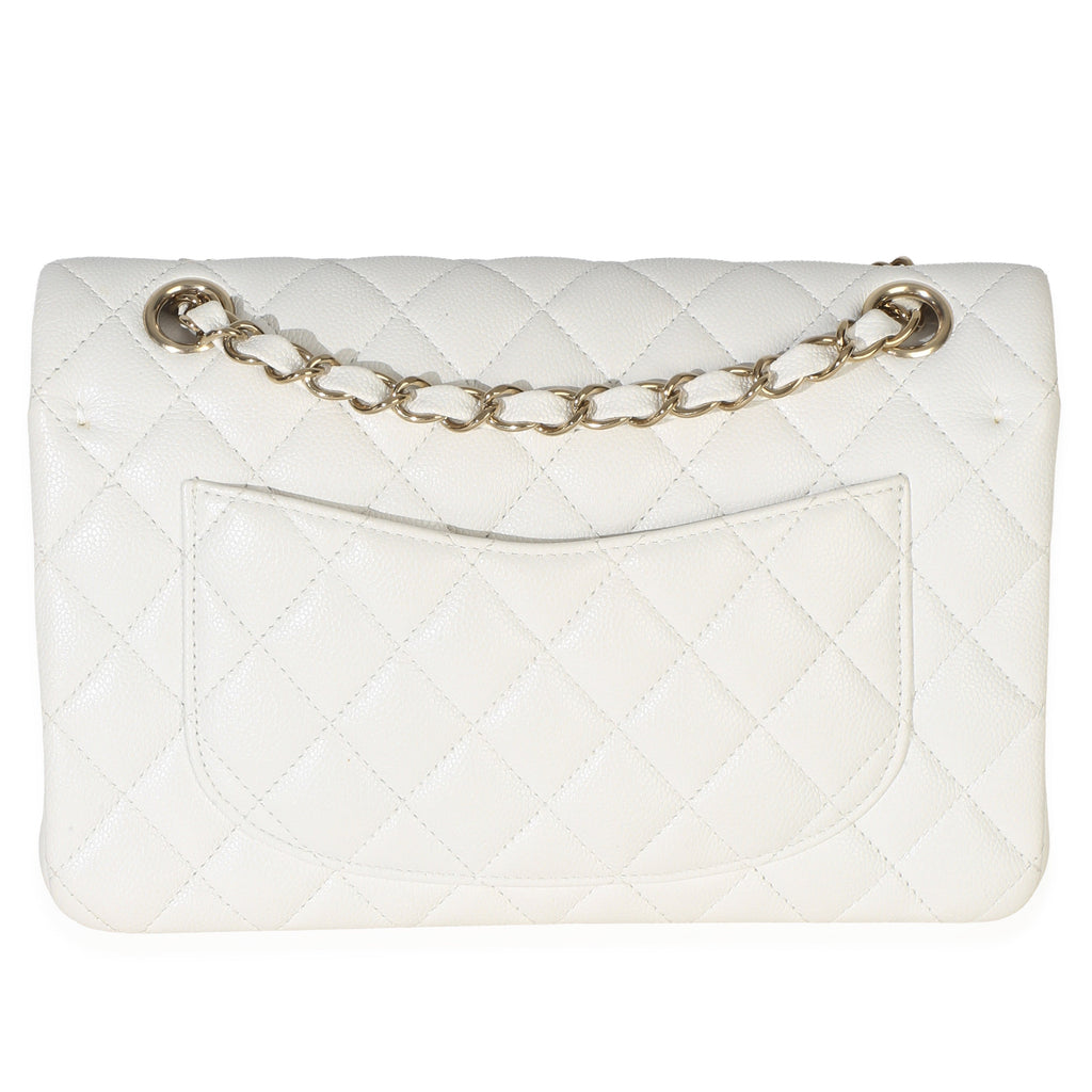 White Quilted Caviar Small Classic Double Flap Bag