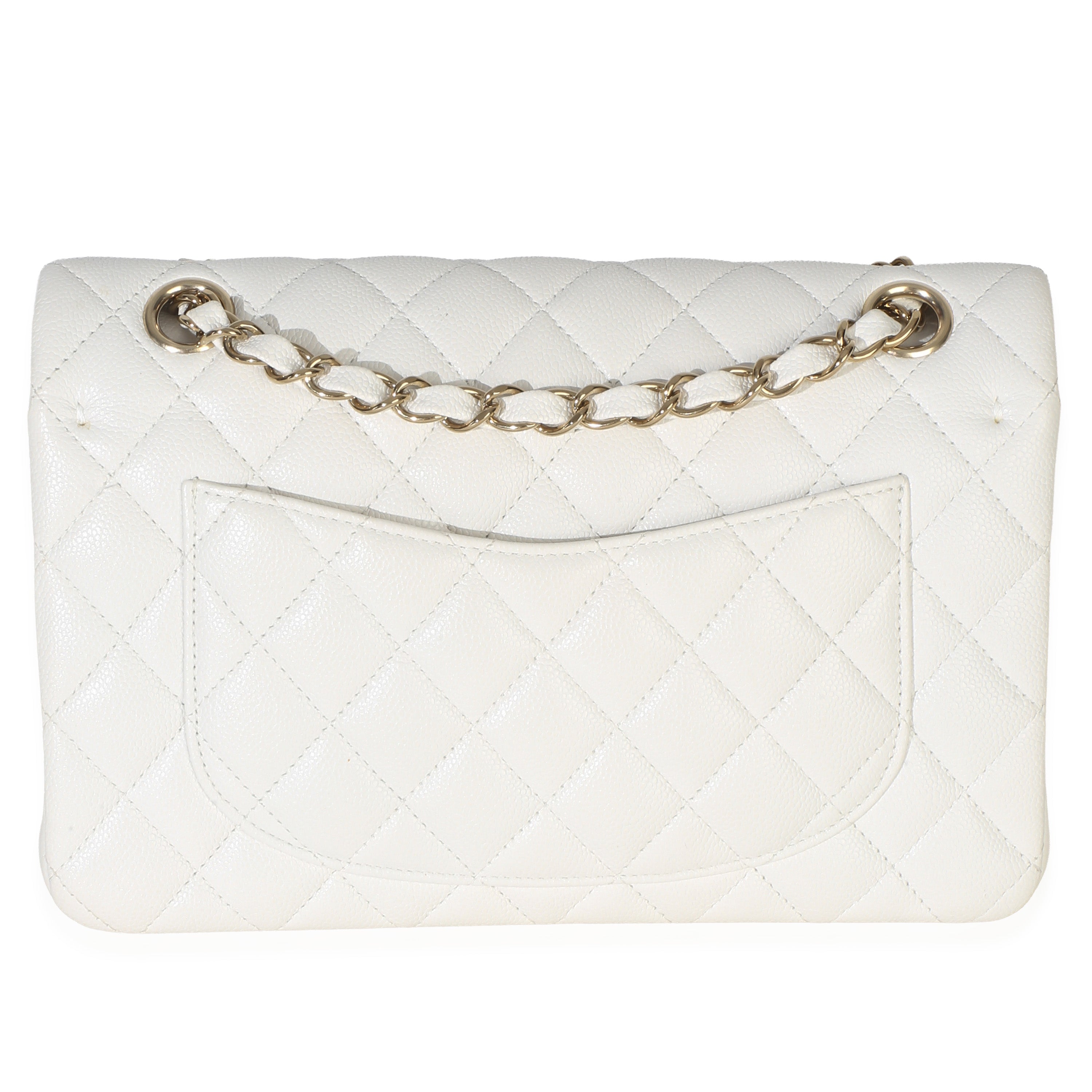 White Quilted Caviar Small Classic Double Flap Bag
