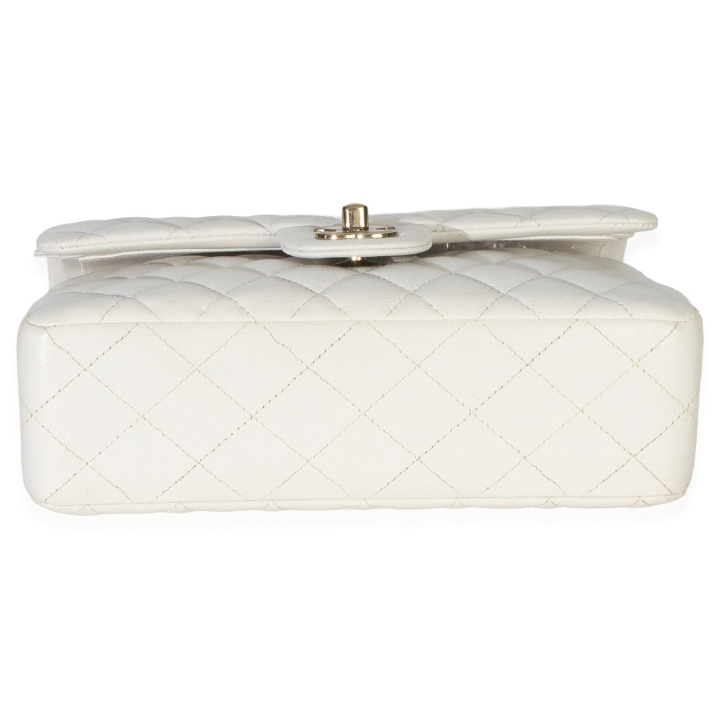 White Quilted Caviar Small Classic Double Flap Bag