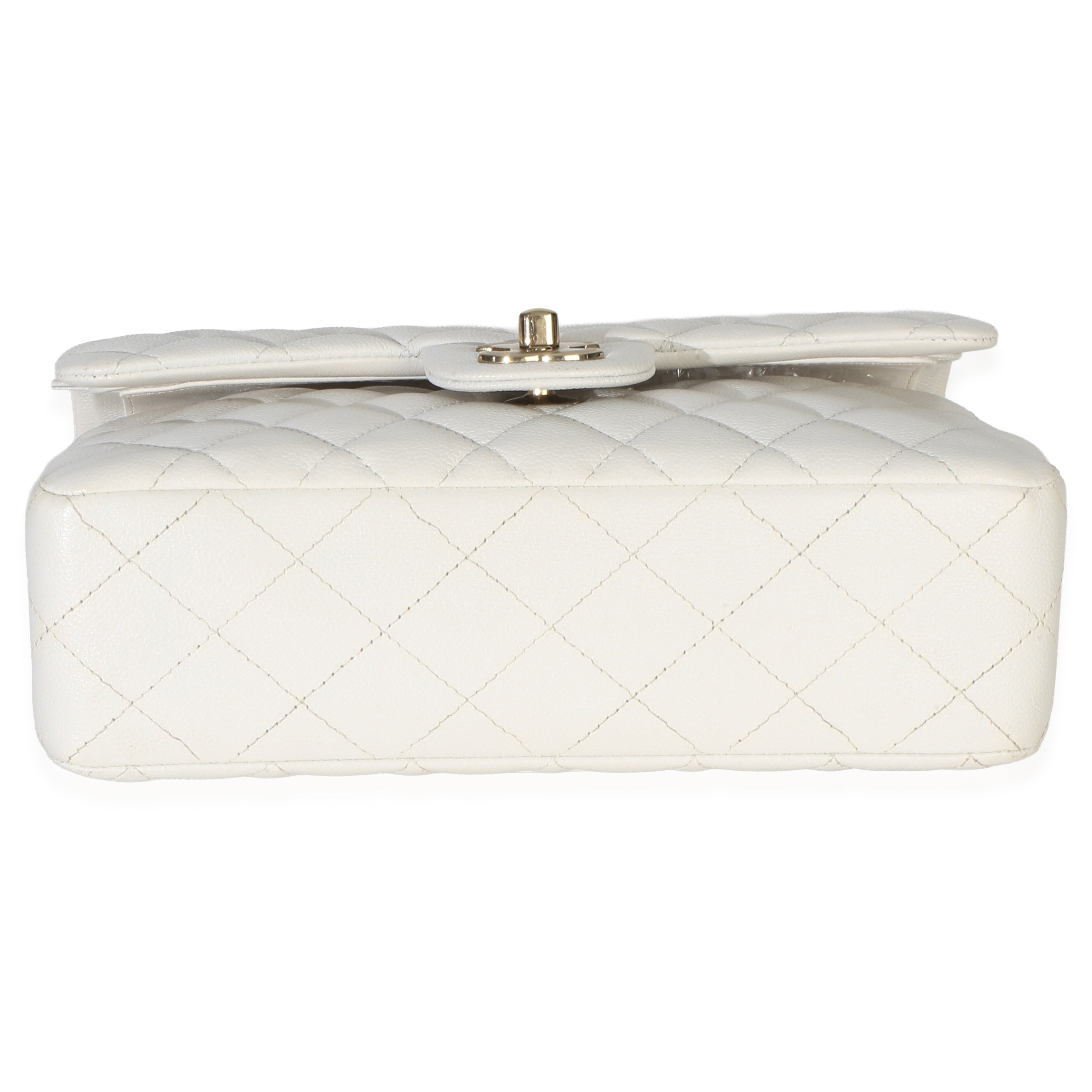 White Quilted Caviar Small Classic Double Flap Bag