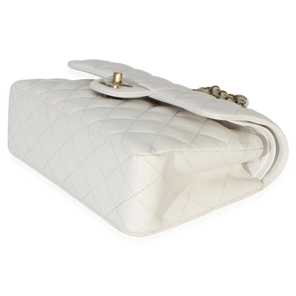 White Quilted Caviar Small Classic Double Flap Bag