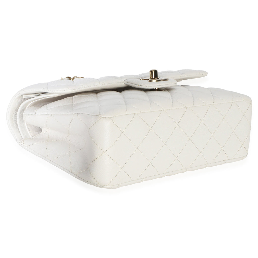 White Quilted Caviar Small Classic Double Flap Bag