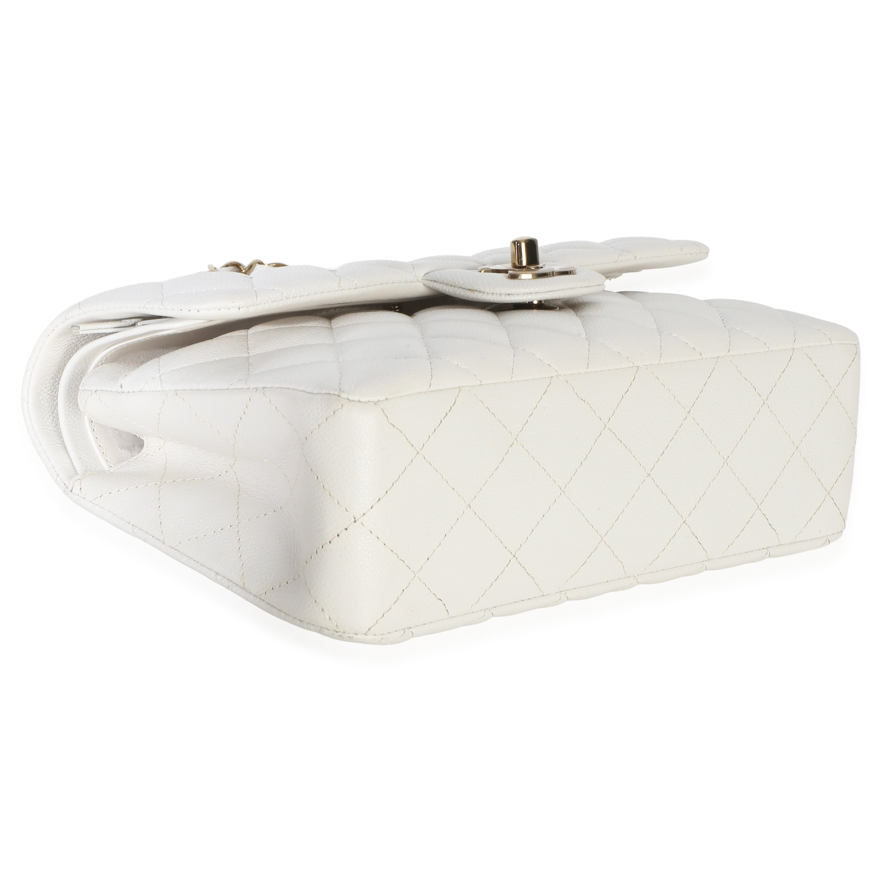 White Quilted Caviar Small Classic Double Flap Bag