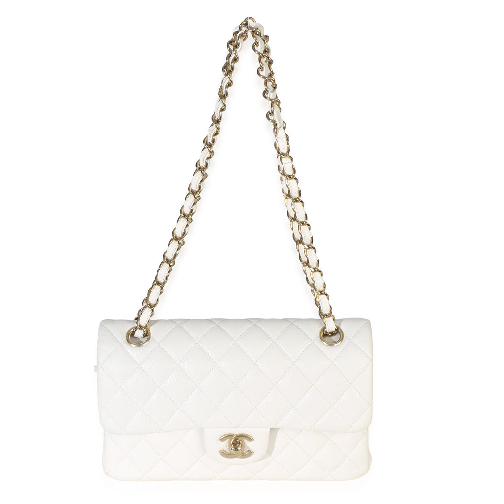 White Quilted Caviar Small Classic Double Flap Bag
