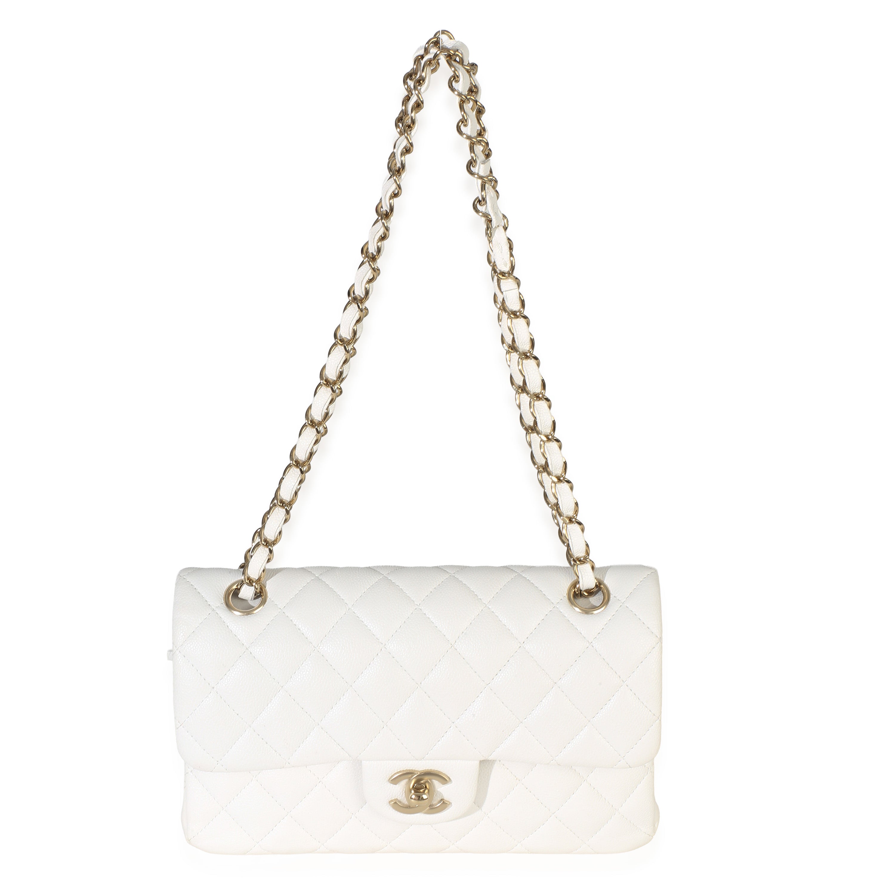White Quilted Caviar Small Classic Double Flap Bag