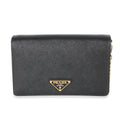 Black Saffiano Triangle Logo Chain Flap Bag