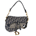 Blue Oblique Embroidered Medium Saddle Bag