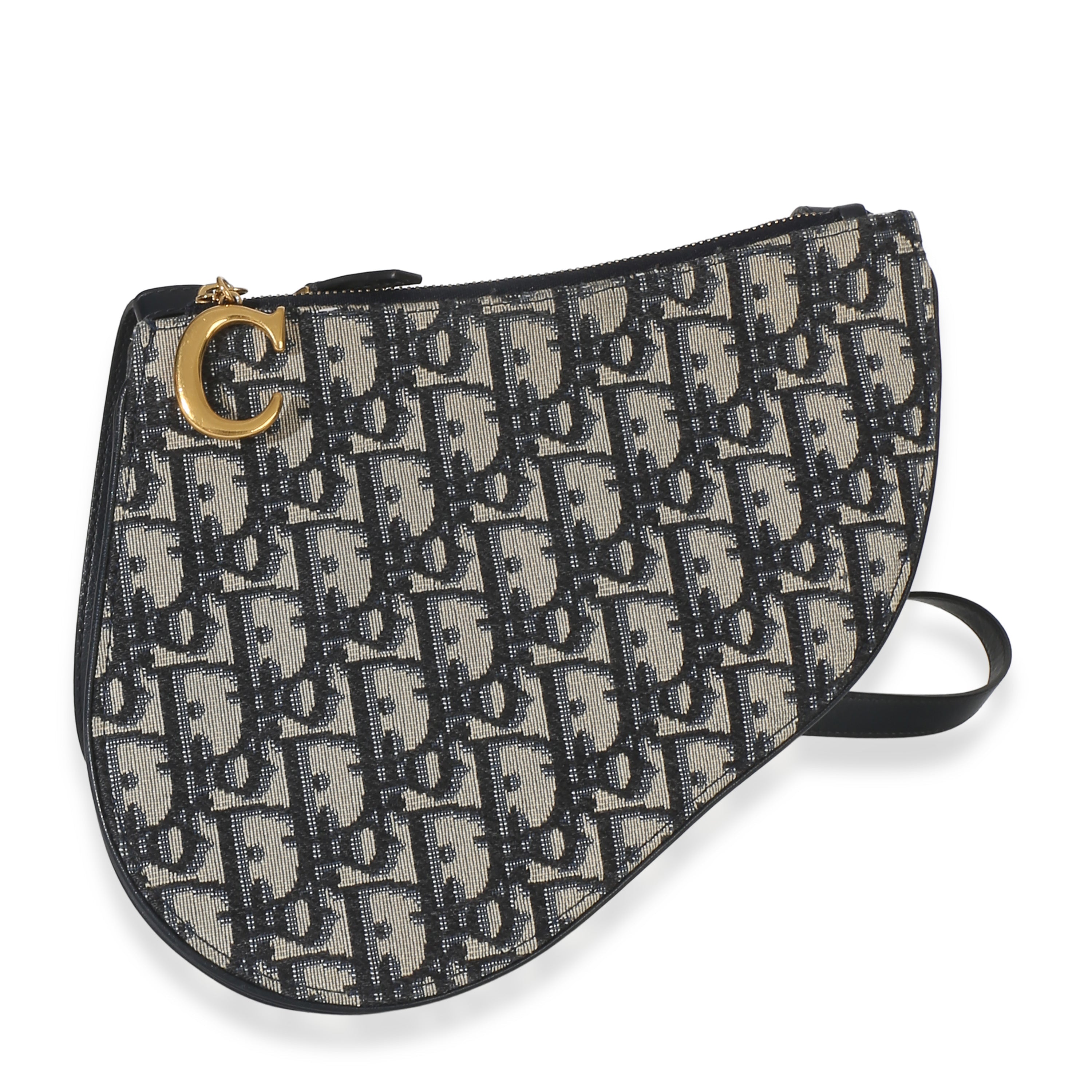 Navy Oblique Canvas Triple Saddle Pouch