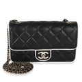 26P Black White Quilted Lambskin Resin CC Flap Wallet On Chain