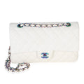 White Quilted Caviar Rainbow Medium Classic Double Flap Bag