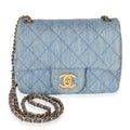 Blue Quilted Denim Mini Pearl Crush Flap Bag