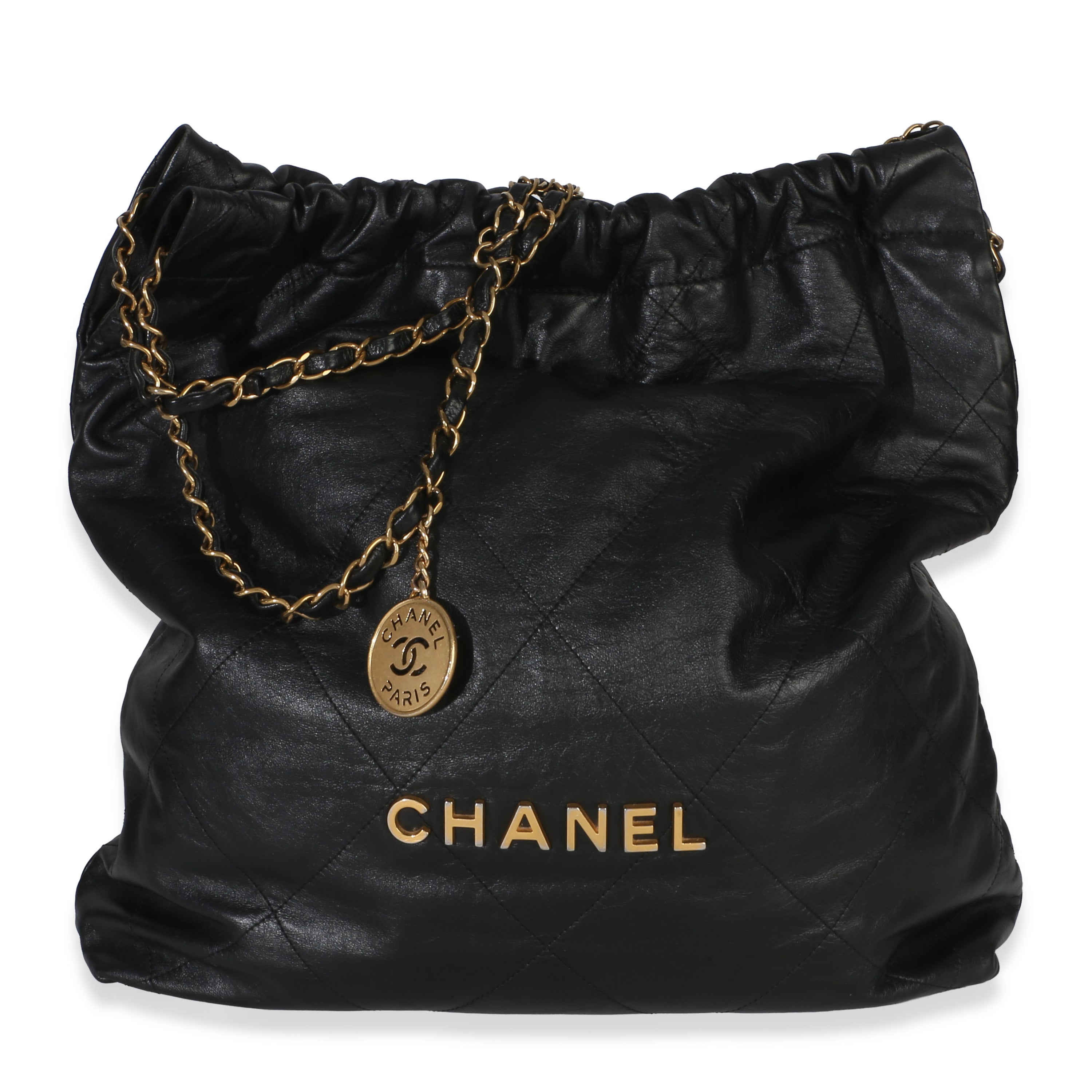 Black Quilted Crumpled Calfskin Large Chanel 22 Hobo