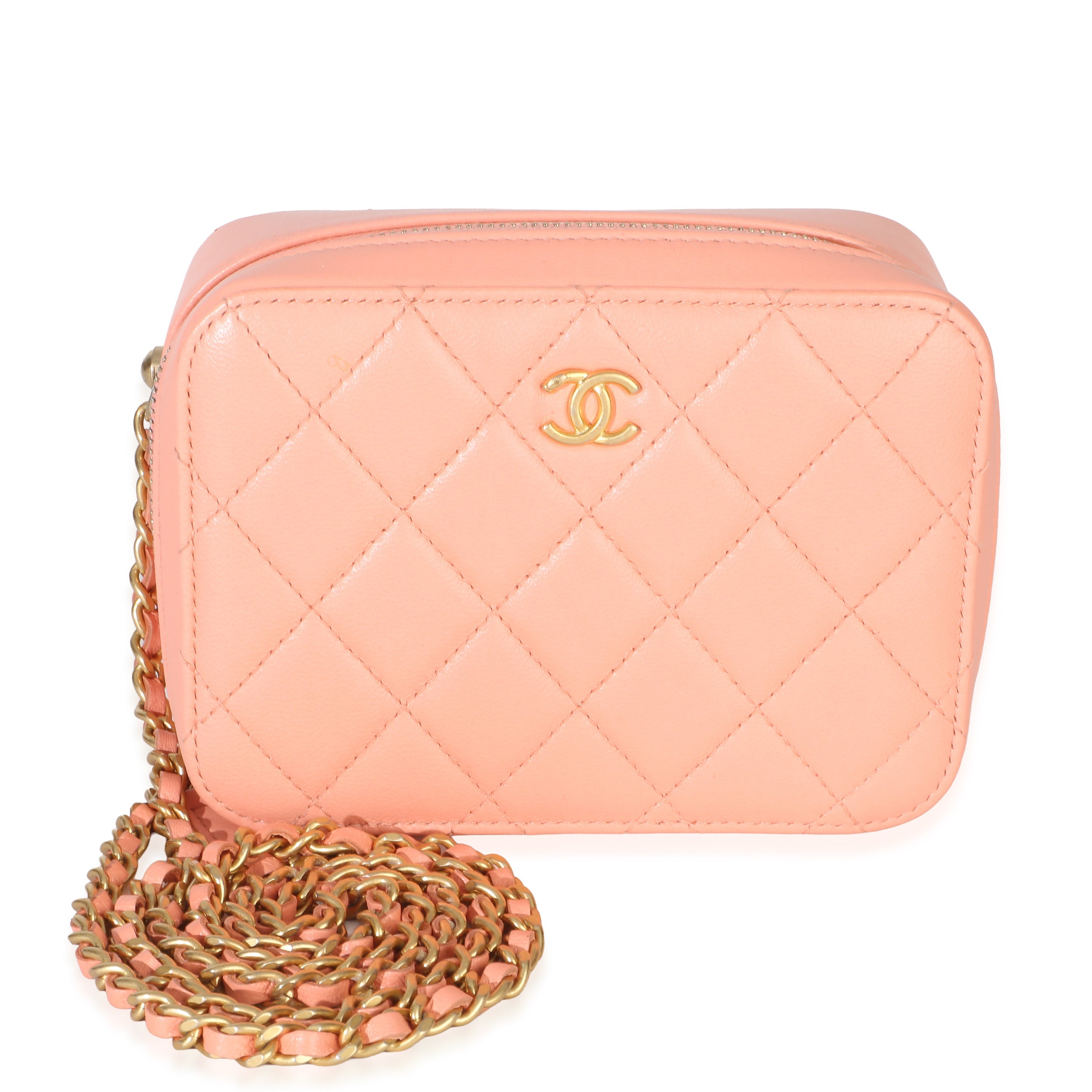 Coral Quilted Lambskin Pearl Crush Camera Vanity Case