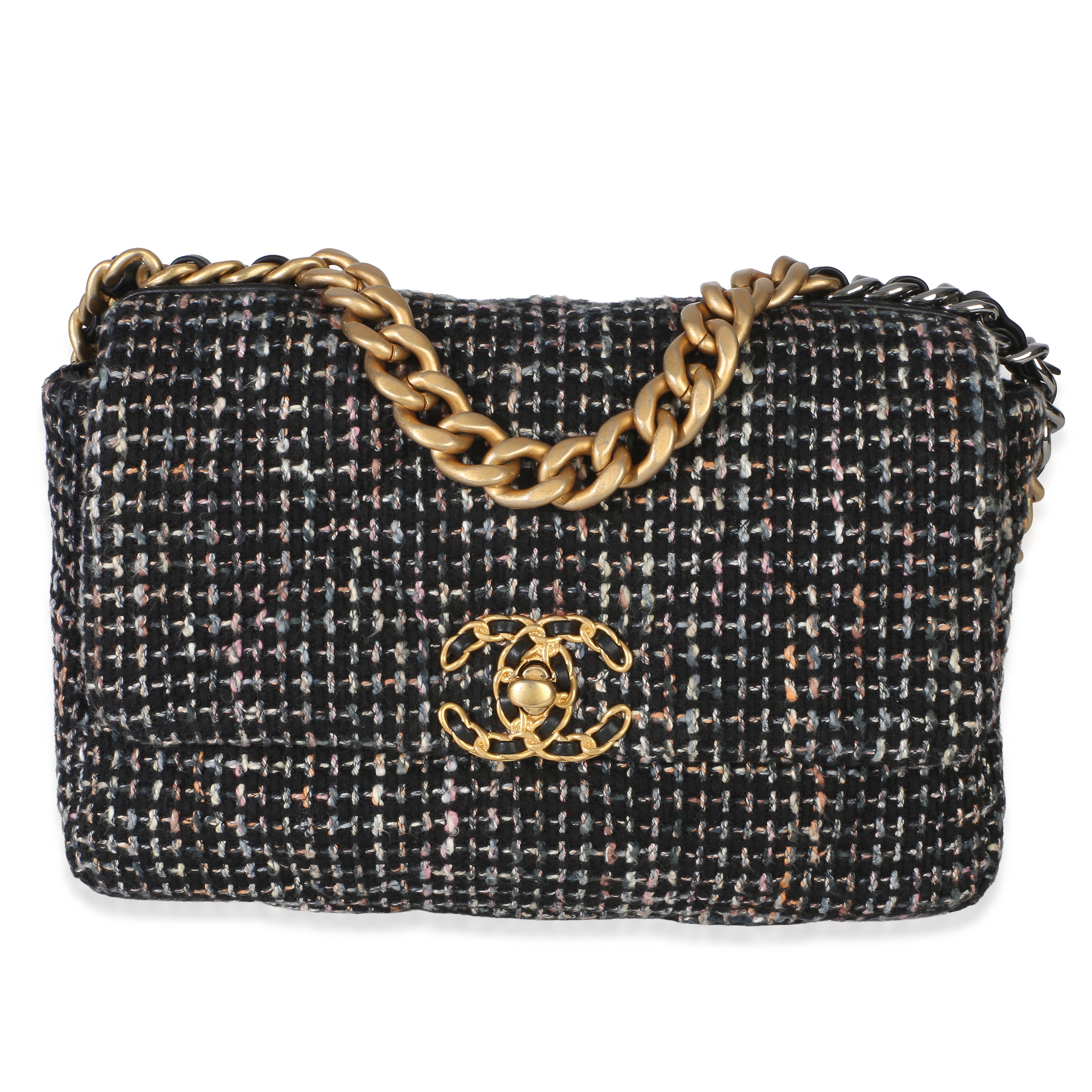 Black Multicolor Tweed Quilted Small Chanel 19 Flap Bag