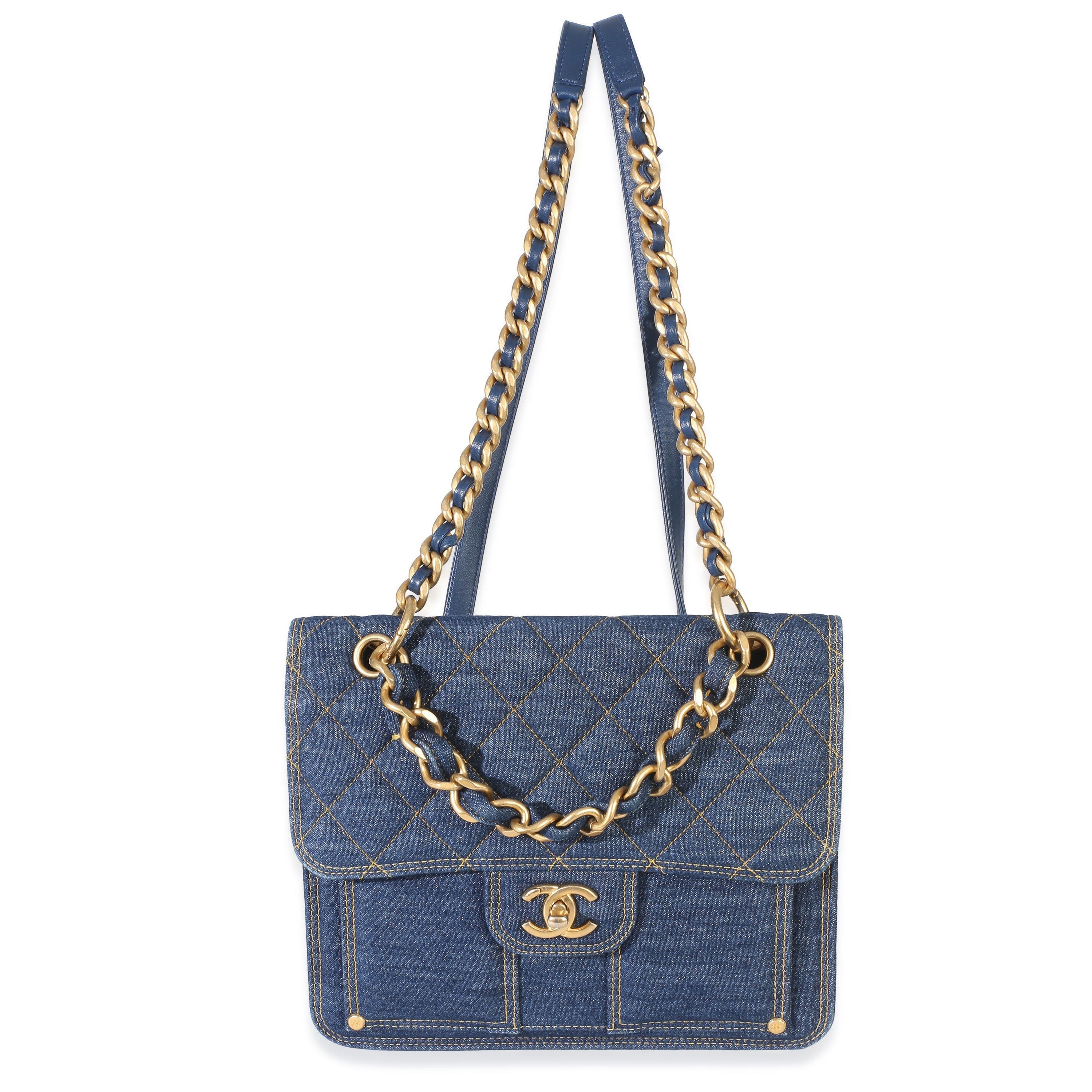 Dark Blue Quilted Denim Double You Backpack