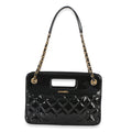 Black Quilted Patent Graphic Catch Small Shopping Bag