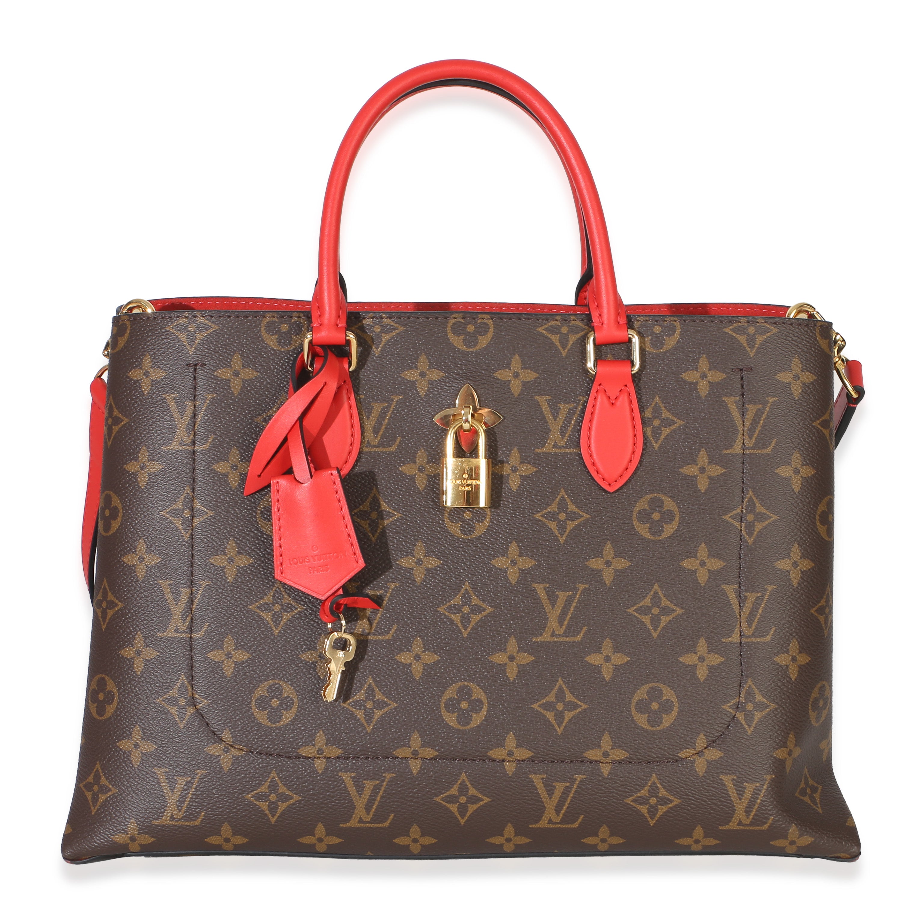 Red Monogram Canvas Flower Tote