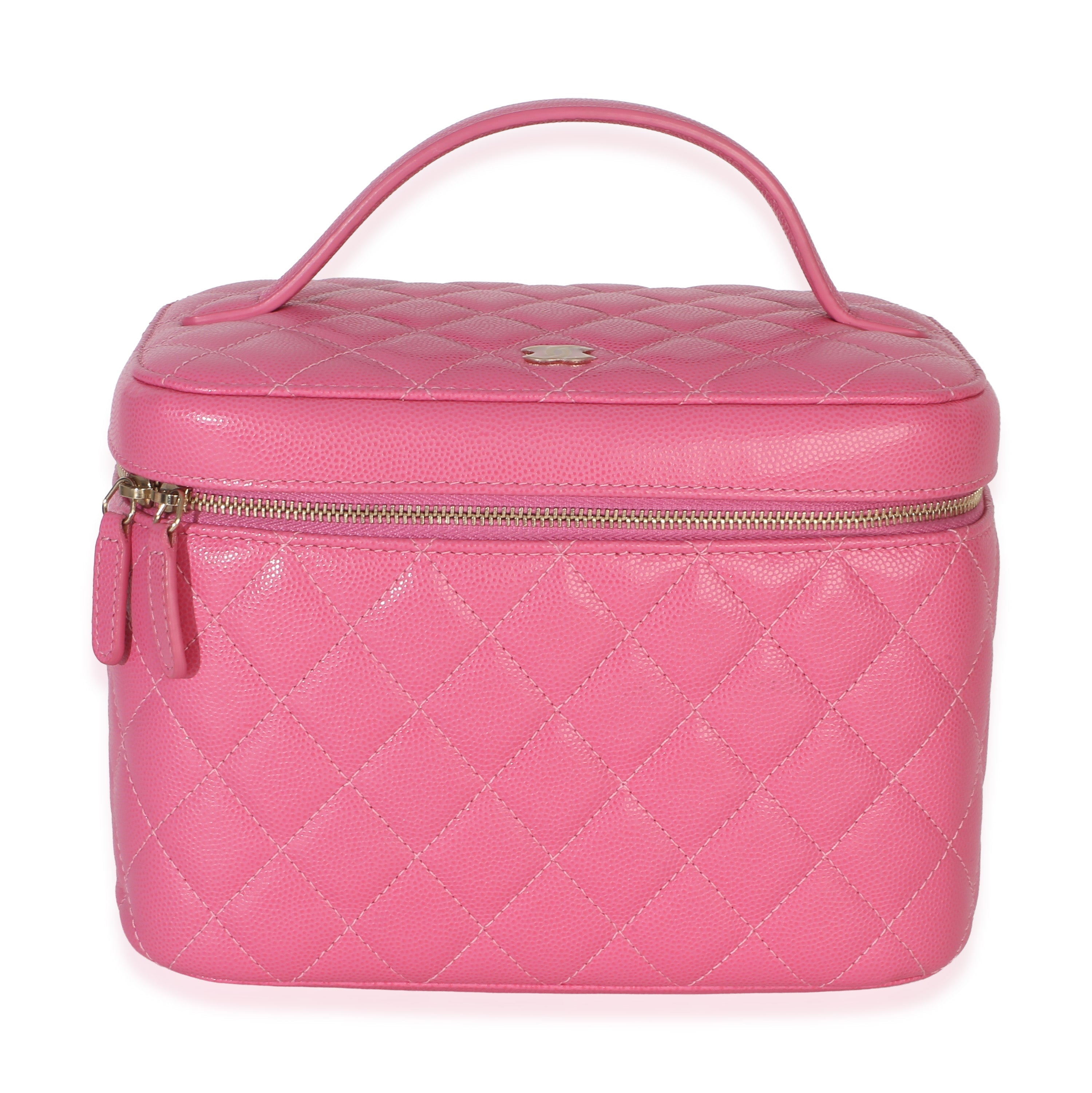 Pink Quilted Caviar Large Top Handle Vanity Case