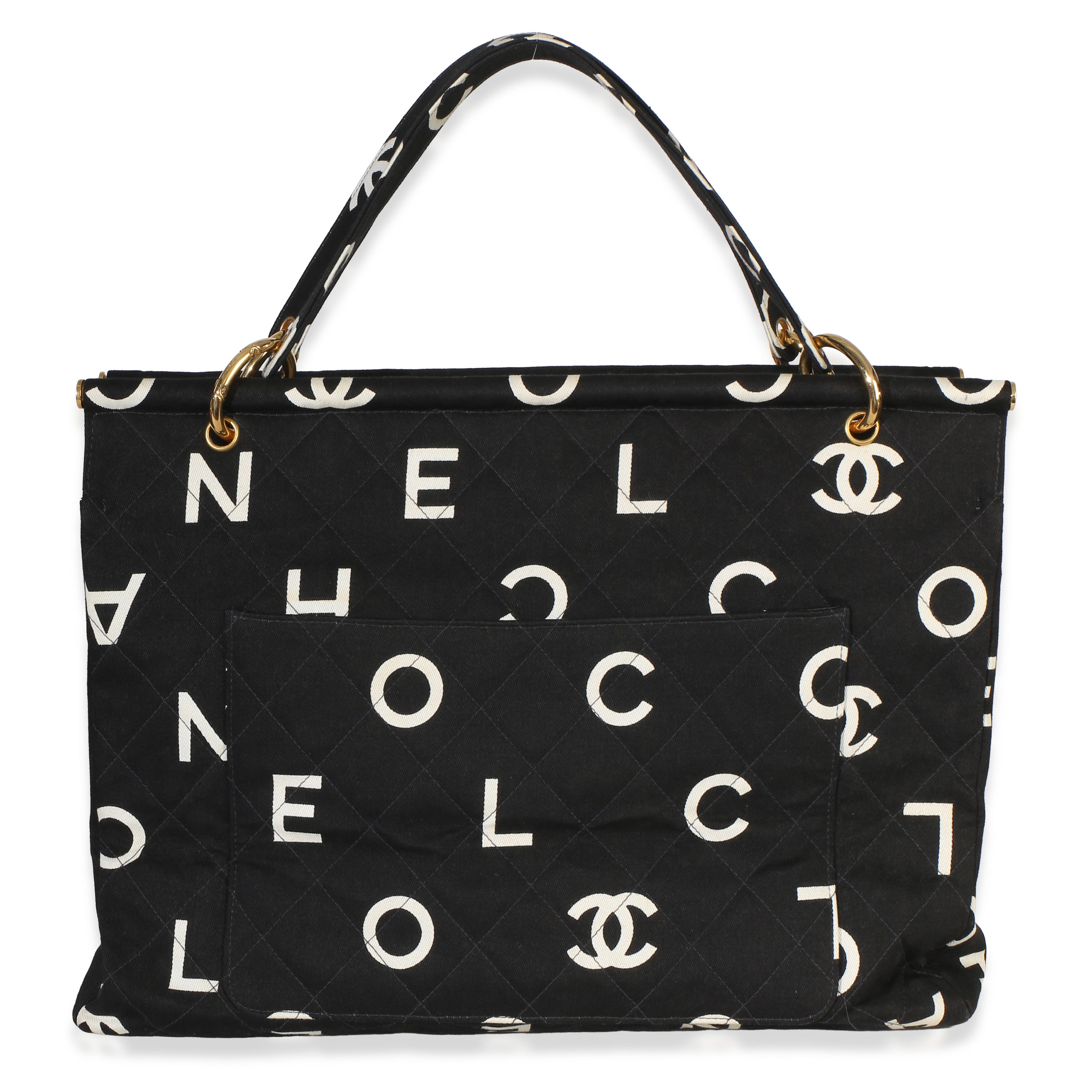 Vintage Black White Quilted Canvas Logo Tote