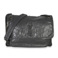 Grey Crinkled Calfskin Matelasse Large Niki Chain Satchel