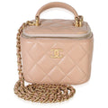 Beige Quilted Lambskin Mini Vanity Case With Chain