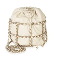 White Lambskin Chain Frame Drawstring Bucket Bag