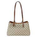 Beige Brown GG Supreme Canvas Emblem Medium Tote