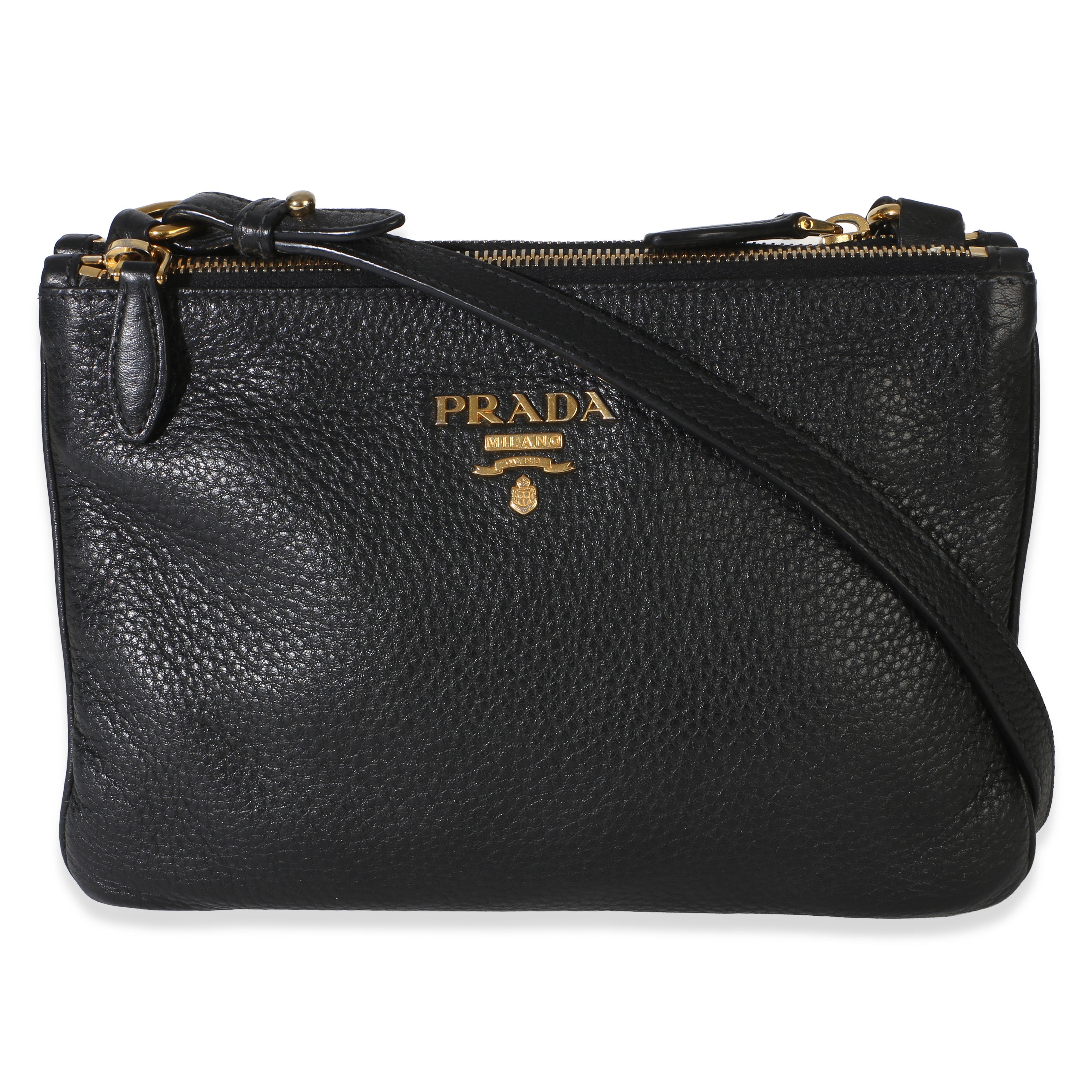 Black Vitello Phenix Double Zip Crossbody Bag
