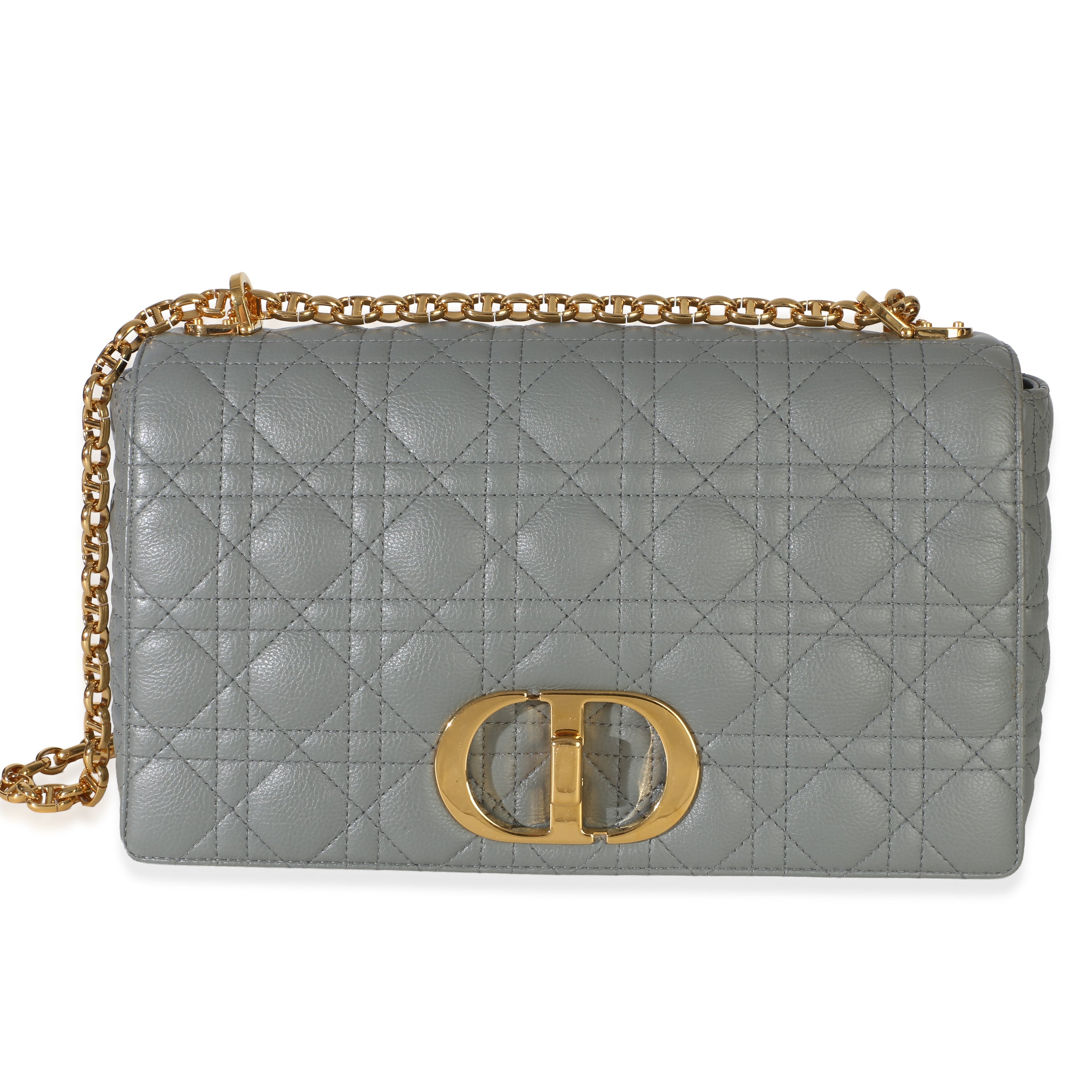 Grey Supple Calfskin Cannage Medium Caro Chain Bag