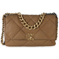 Brown Quilted Canvas Large Chanel 19 Flap Bag