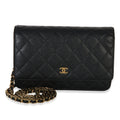 Black Quilted Caviar Classic Wallet On Chain