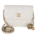 White Quilted Lambskin Pearl Crush Clutch With Chain