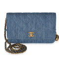 Blue Denim Quilted CC Pearl Crush Wallet On Chain