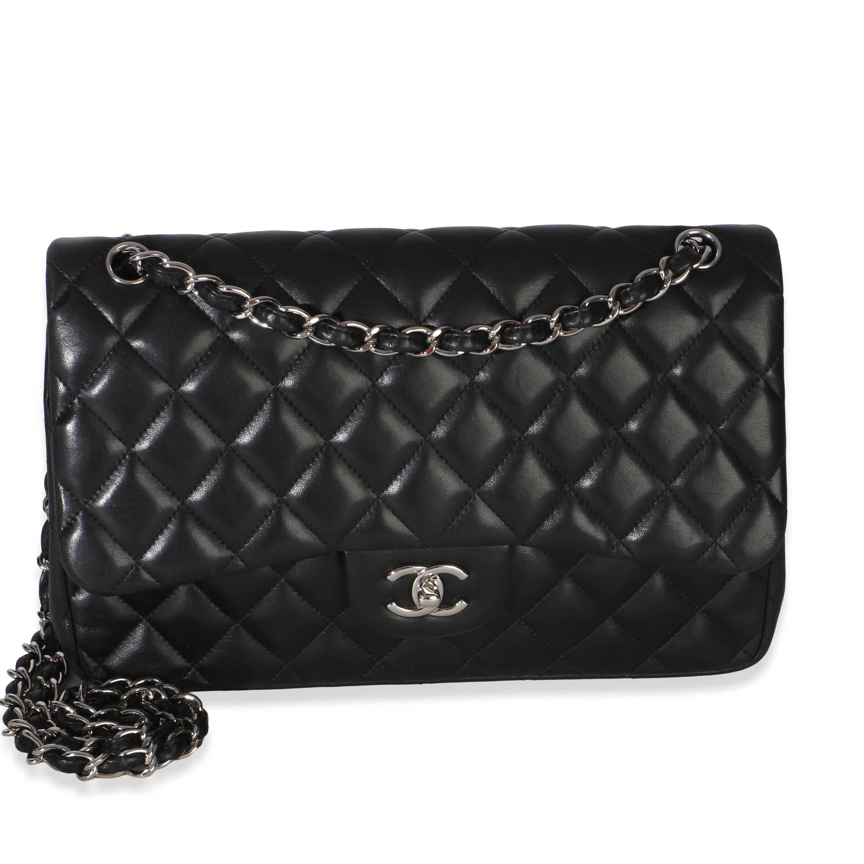 Black Quilted Lambskin Jumbo Double Flap Bag