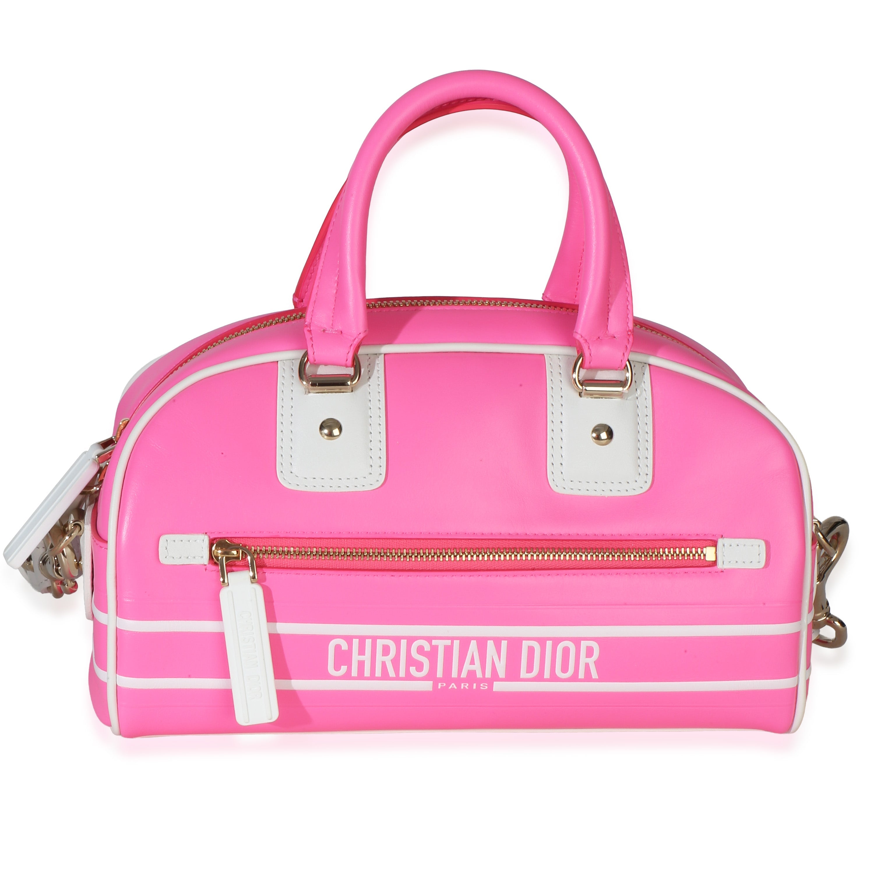 Pink White Calfskin Dior Vibe Small Bowling Bag
