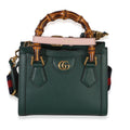 Dark Green Textured Dollar Calfskin Mini Diana Bamboo Top Handle Bag