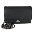 Black Quilted Grained Calfskin CC Box Wallet On Chain