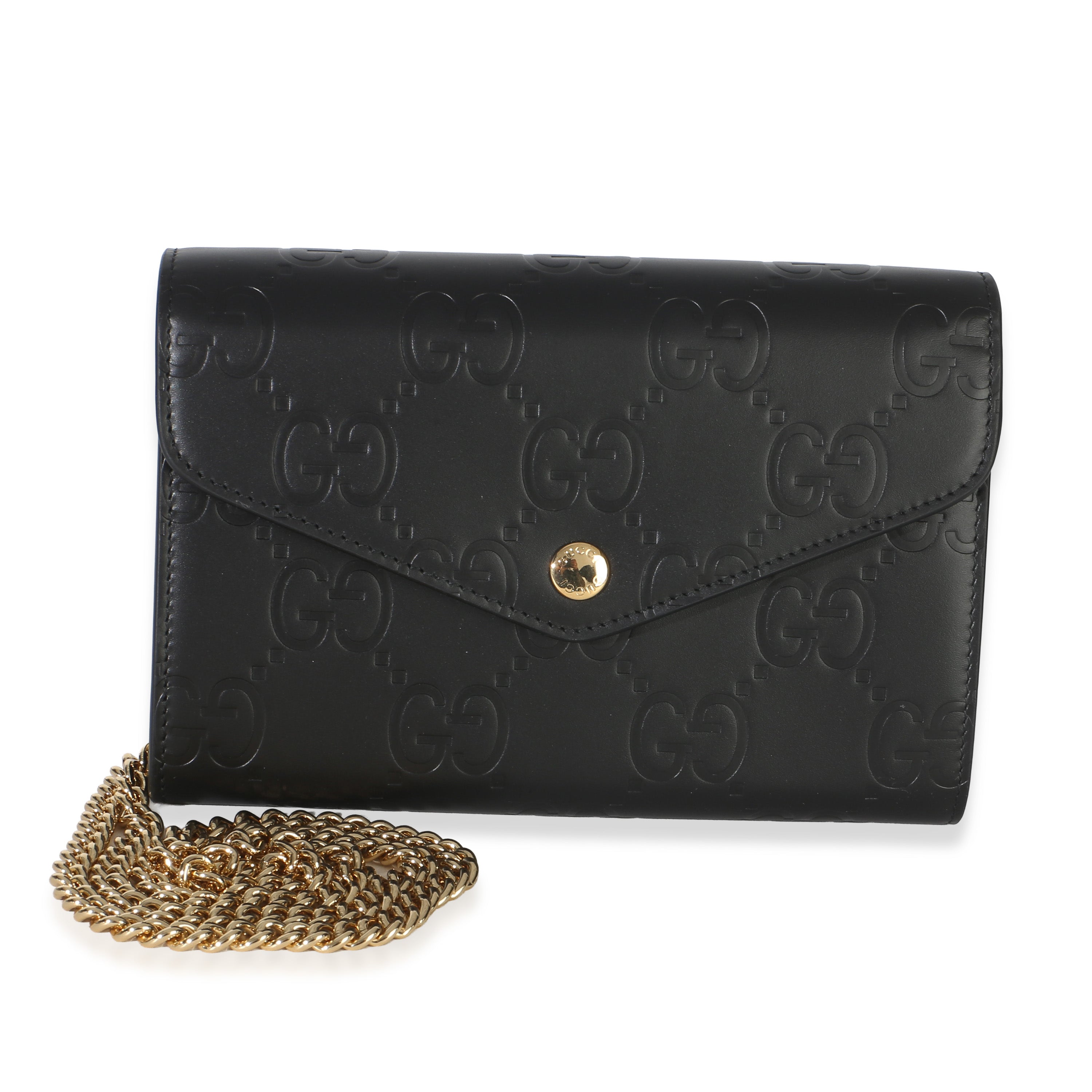 Black Calfskin GG Debossed Chain Wallet