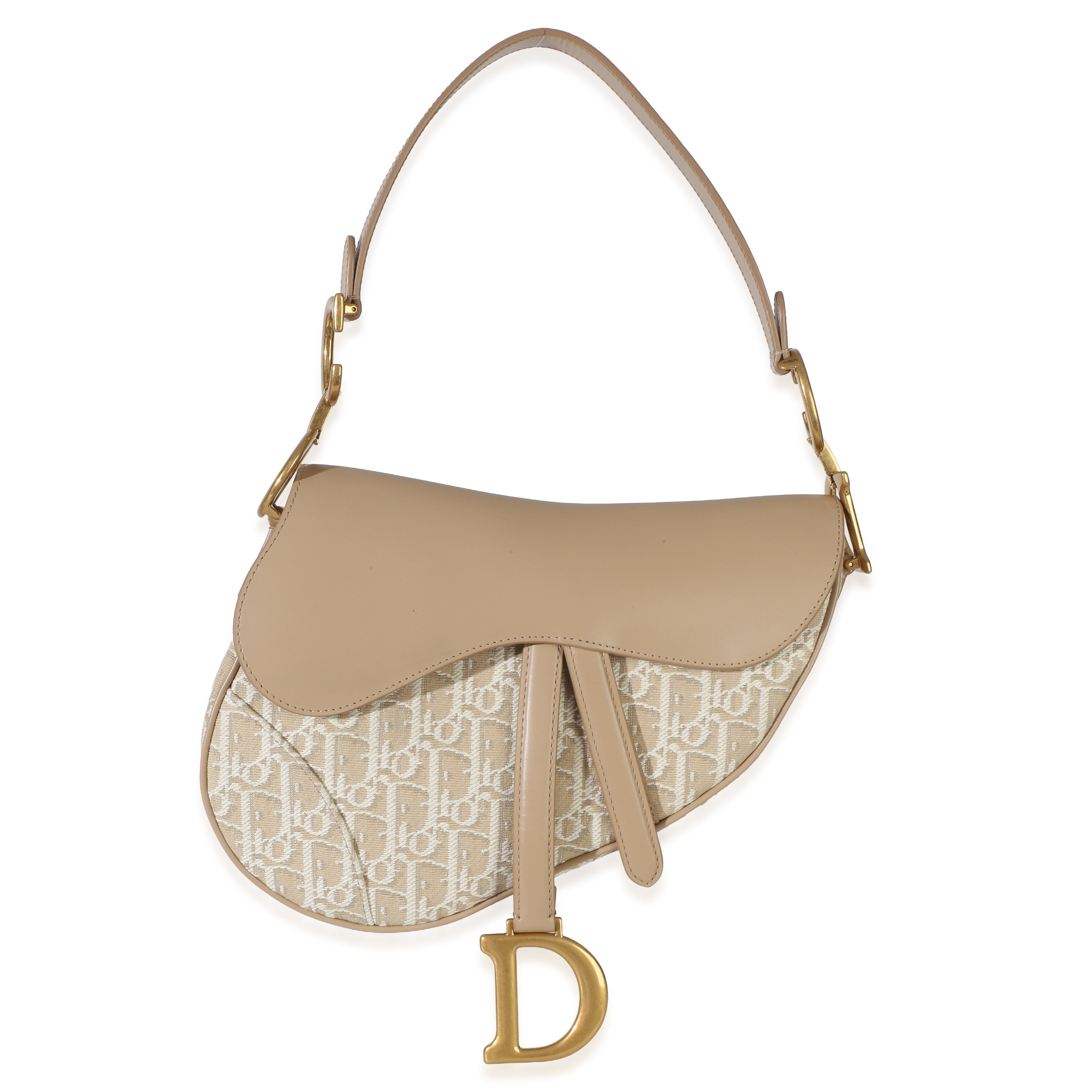 Tan Calfskin Oblique Saddle Bag
