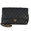 Black Quilted Caviar Jumbo Single Flap Bag