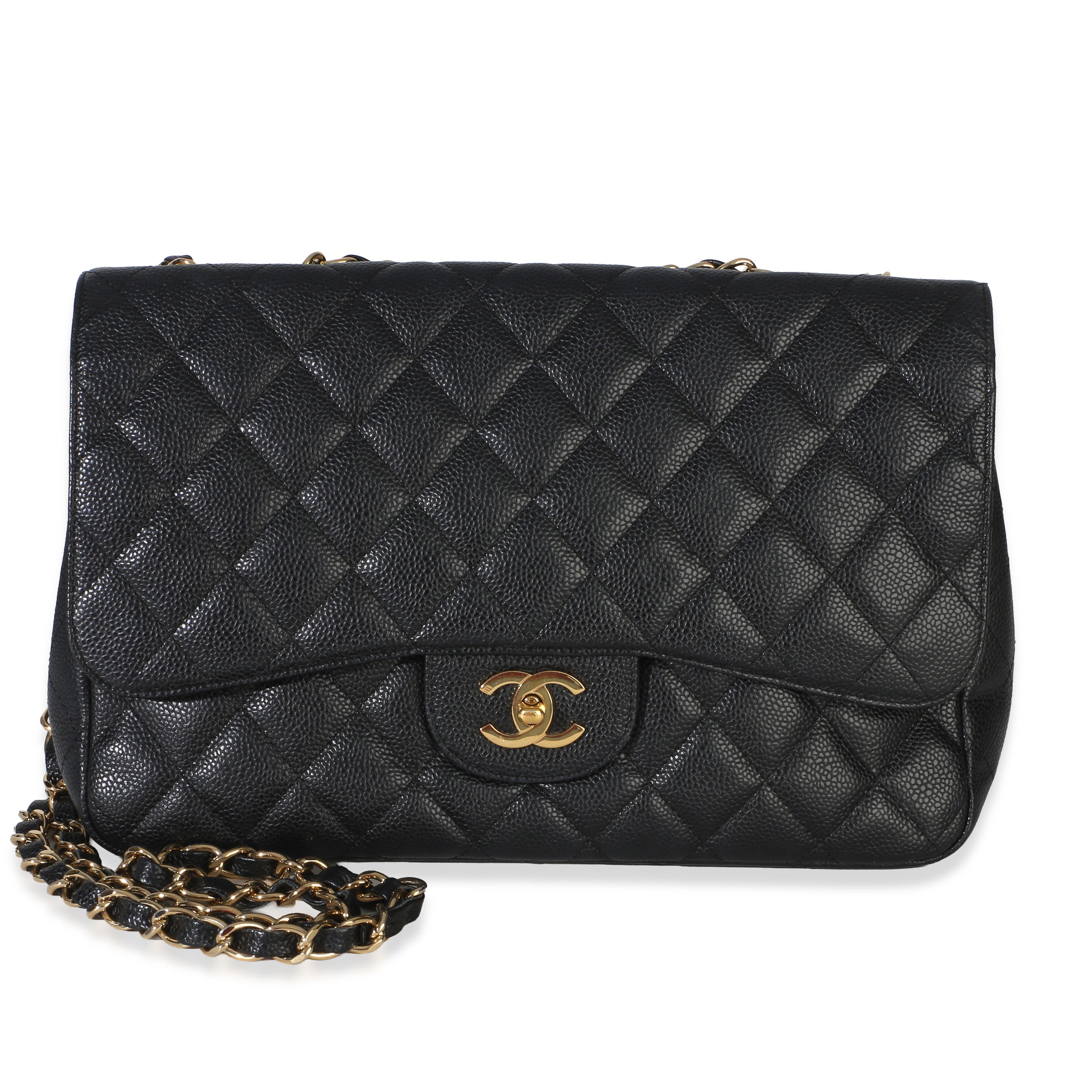 Black Quilted Caviar Jumbo Single Flap Bag