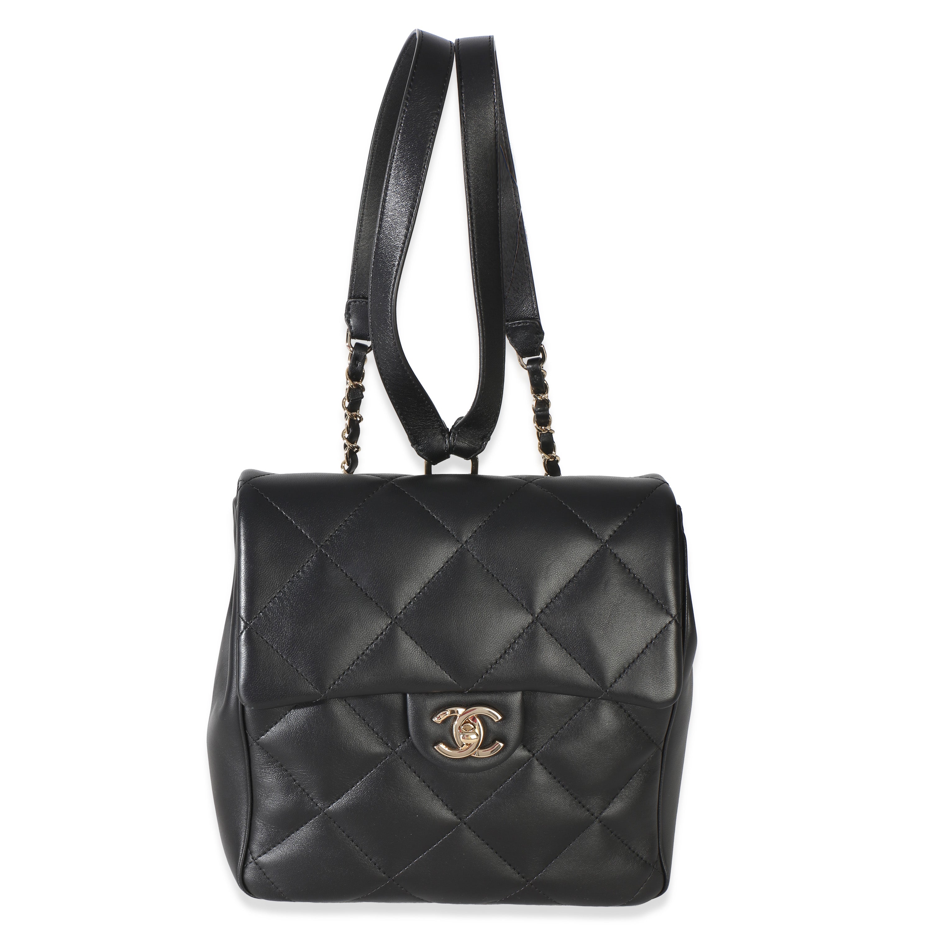 Black Quilted Lambskin CC Easy Carry Backpack