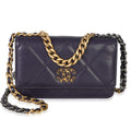 Purple Quilted Lambskin Chanel 19 Wallet On Chain