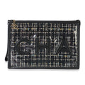 Black Tweed PVC Lambskin Logo Large Pouch
