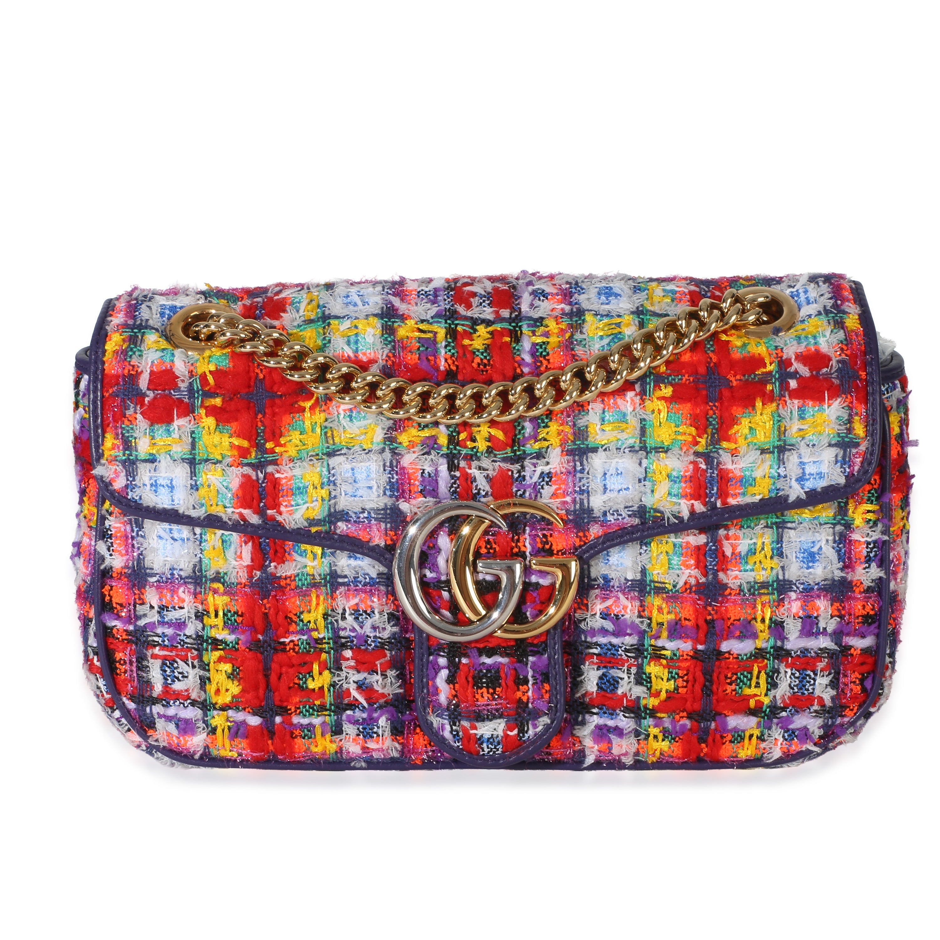 Purple Multicolor Tweed Small Marmont Shoulder Bag