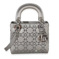 Grey Satin Crystal Cannage Mini Lady Dior Bag