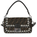 Brown FF Jacquard Strass Crystal Embellished Baguette Bag