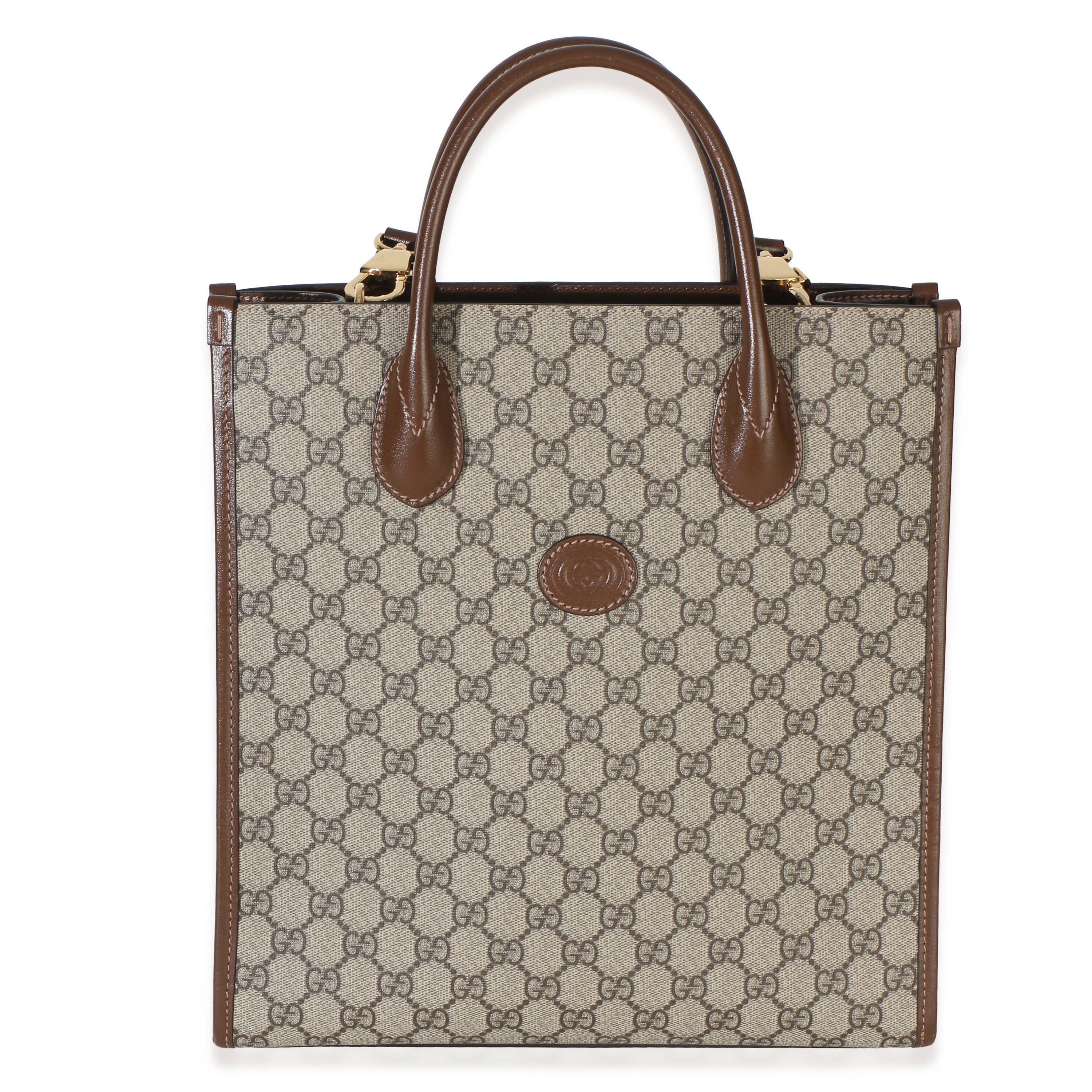 Beige Ebony GG Supreme Canvas Small Retro Interlocking Tote